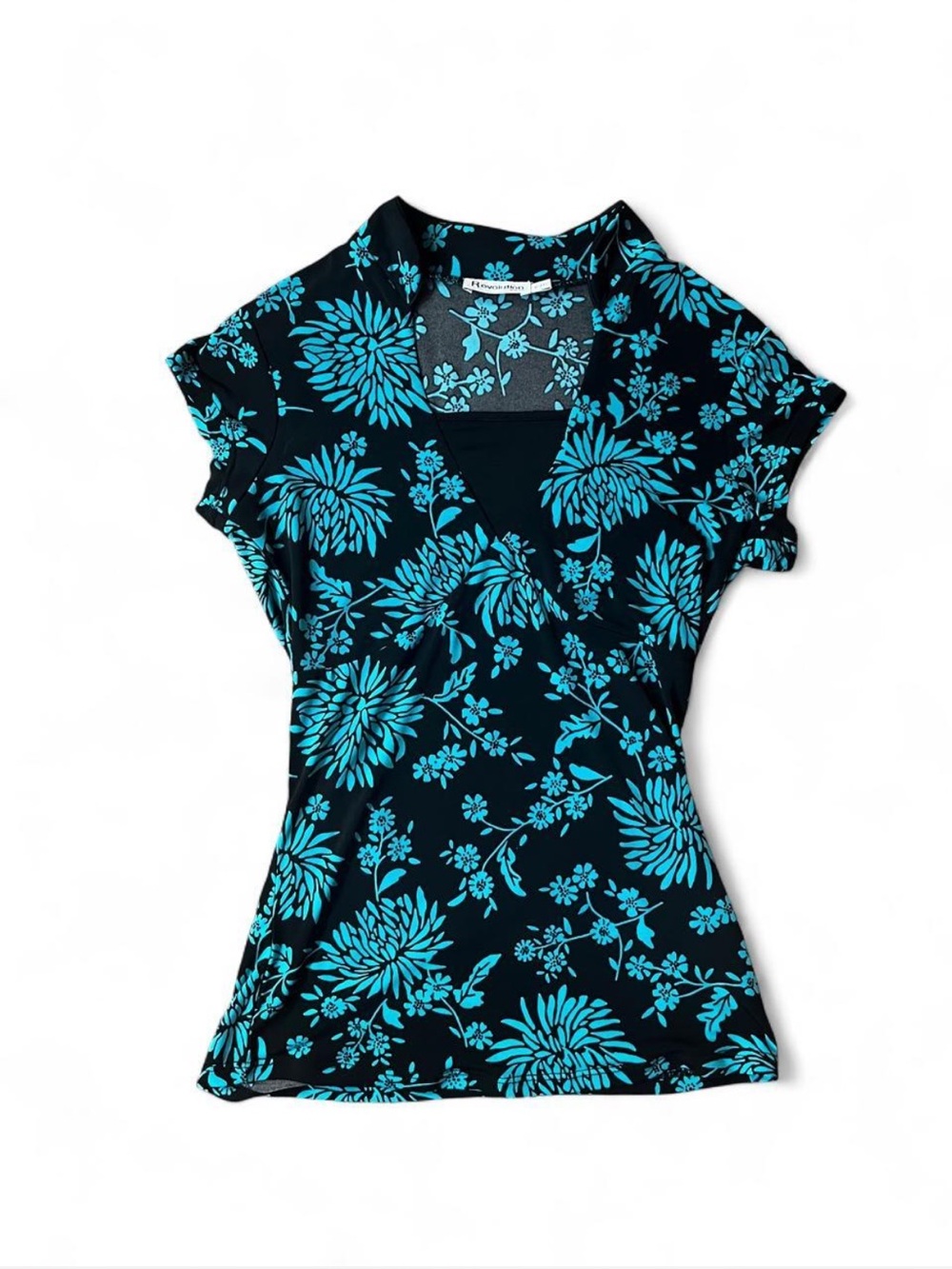 Revolution Black Tee with Teal Floral V-Neck